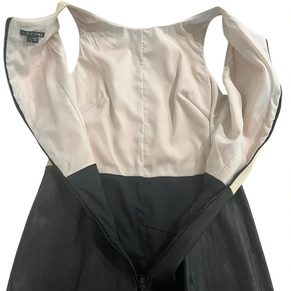 Theory Feria C Danish Leather Dress Bone & Black Lined Sleeveless Bodycon Size 0 - Picture 5 of 10